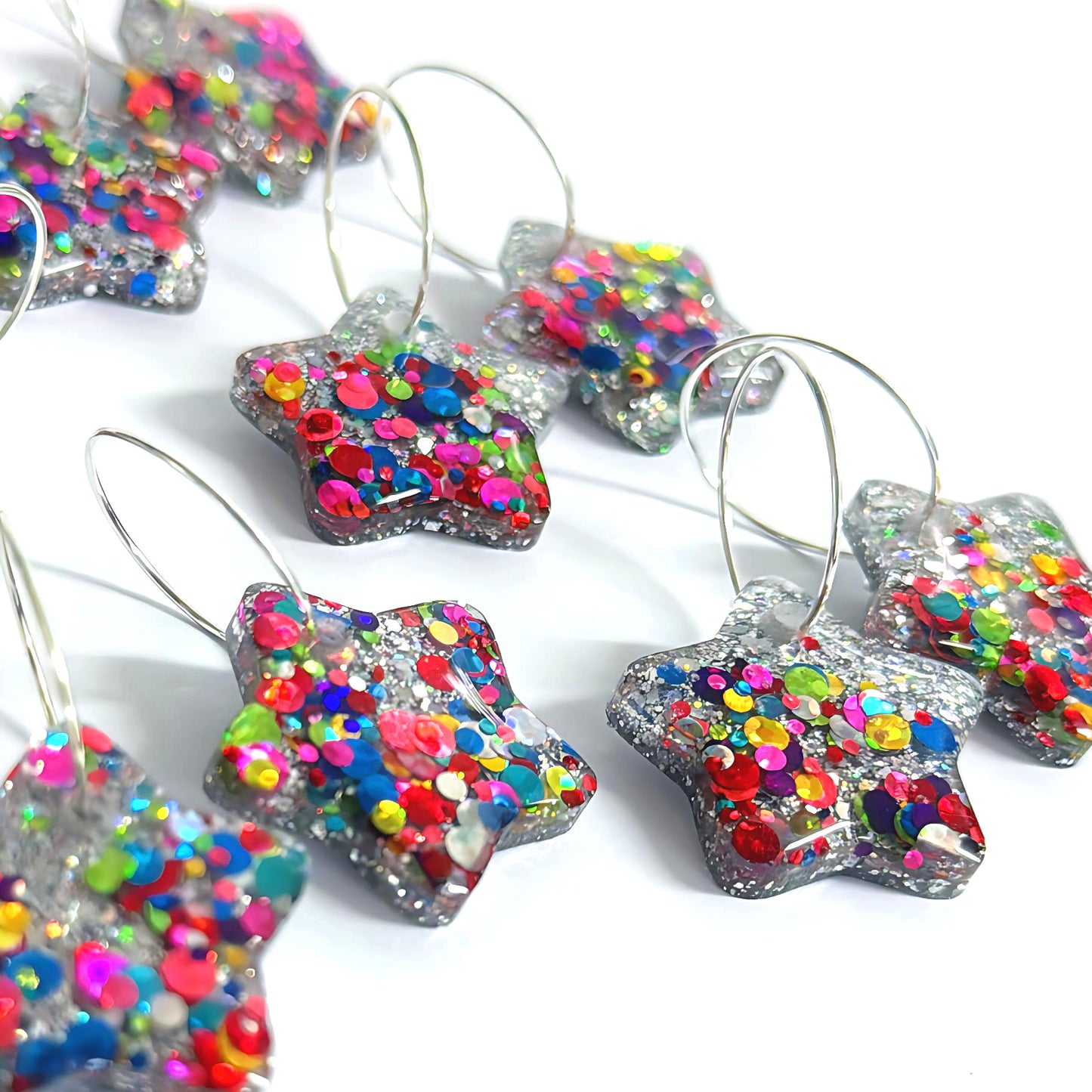 RAINBOW DISCO STARS : Handmade Resin DROP Earrings