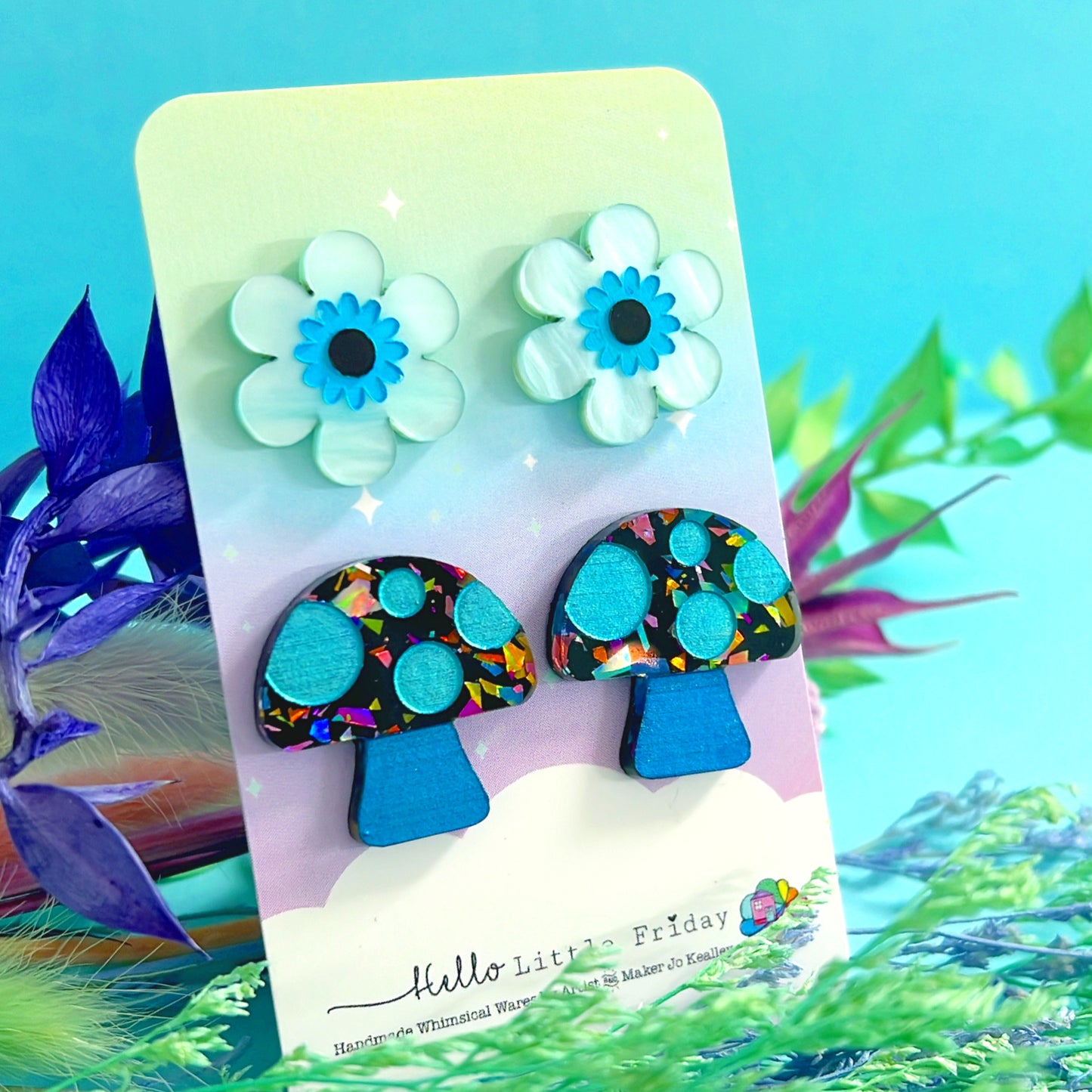BLOSSOMS & MUSHROOMS SET : Handmade Acrylic STUDS