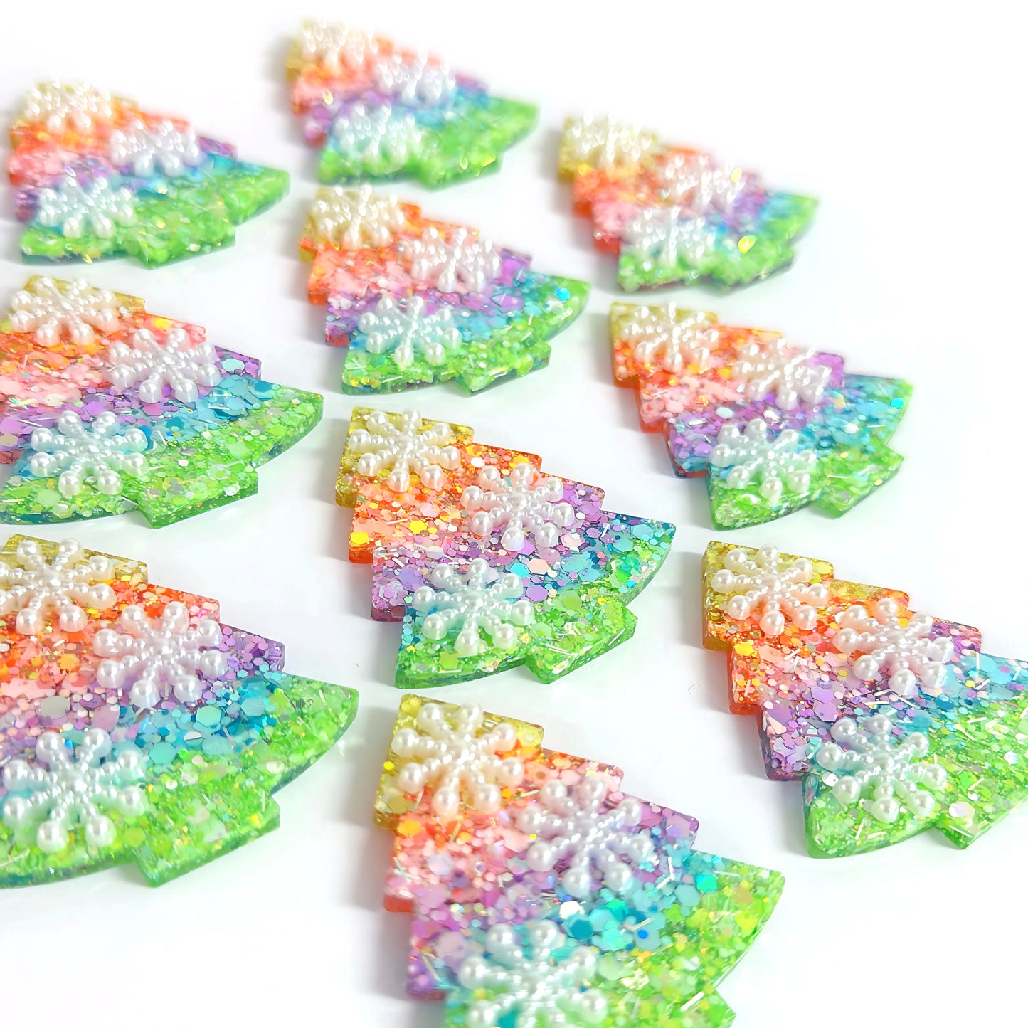 SNOWFLAKES CHRISTMAS TREE : RAINBOW OMBRÈ : Handmade Resin Tree BROOCH