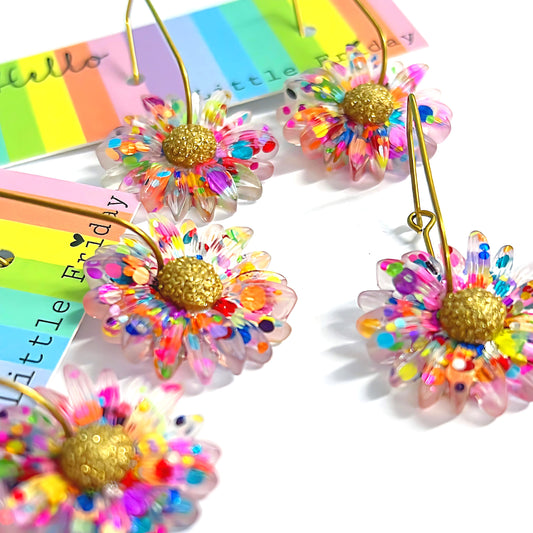 CRAZY FOR DAISY : CONFETTI : Large : Handmade Resin Drop Earrings