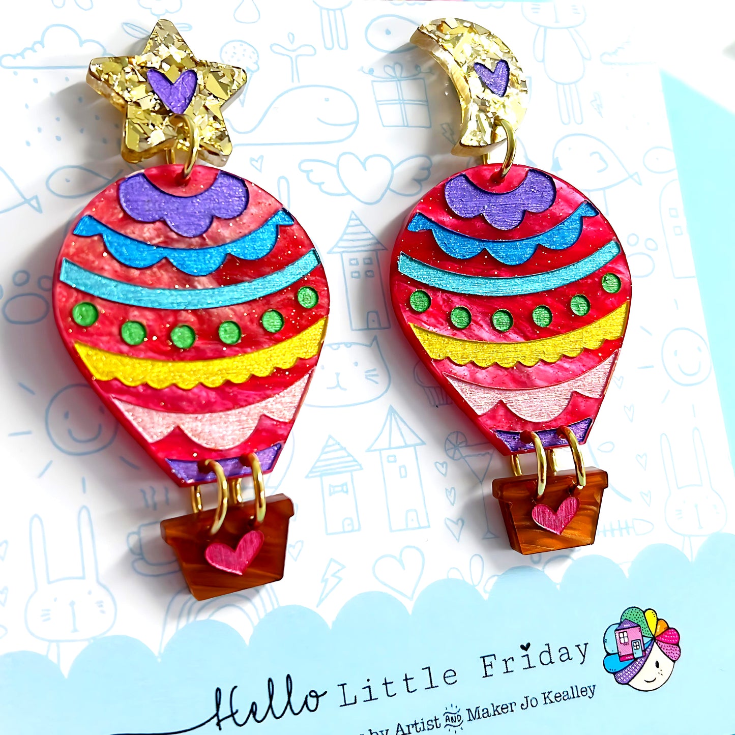 LET’S FLY AWAY : Raspberry Skies : HOT AIR BALLOONS : Handmade Acrylic Drop Earrings by