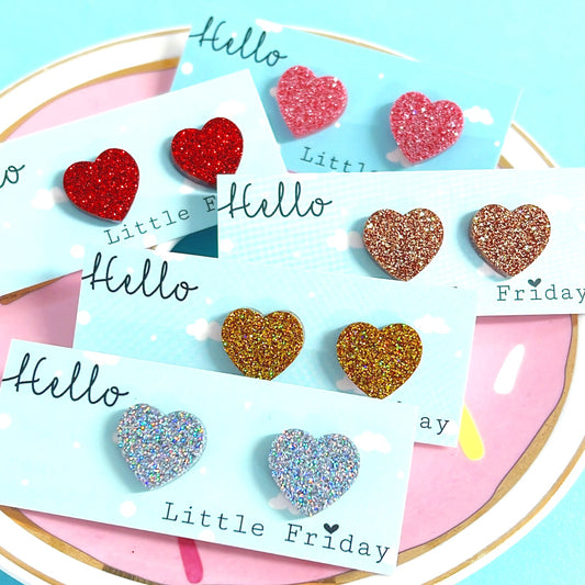 GLITTERBOMB HEARTS : SMALL : Choose your colour : Handmade Resin STUD Earrings