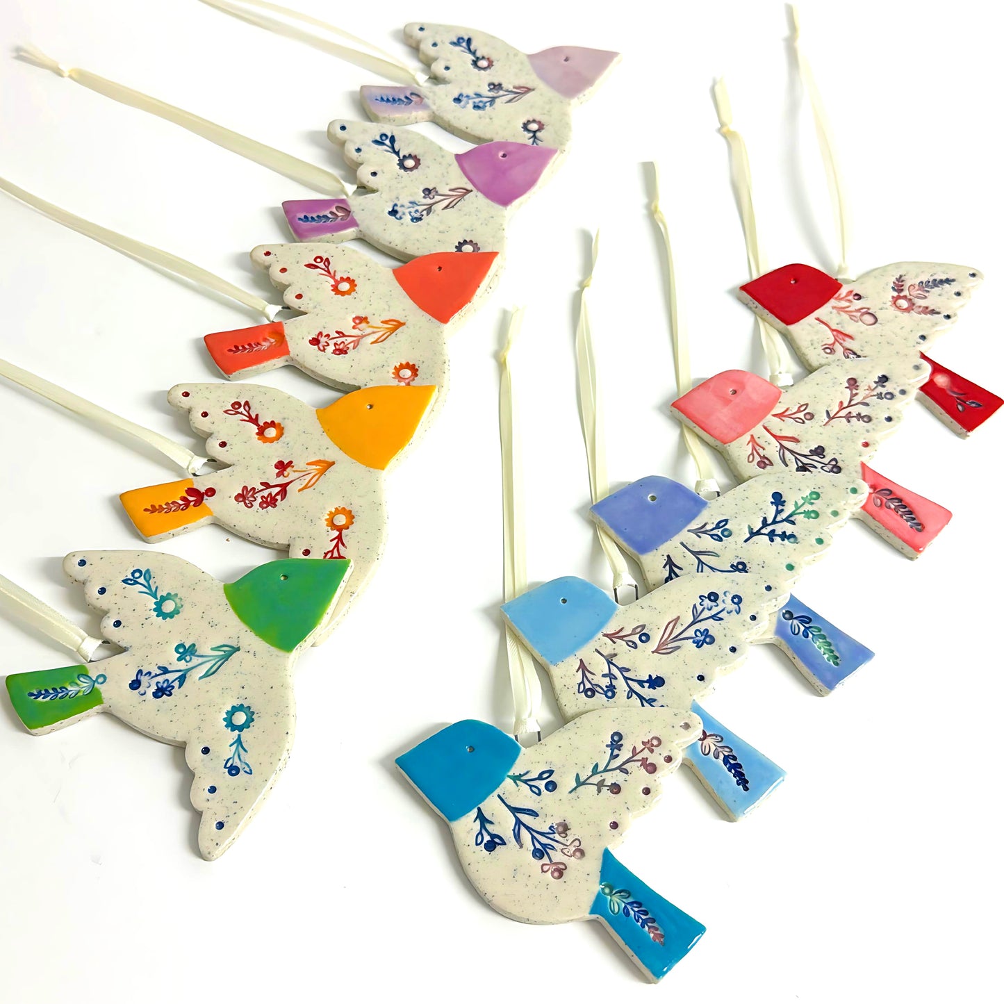 BOTANICA CERAMICA : Hello Little BIRDIES : Choose your colour : Handpainted Ceramic Wall Art by Jo Kealley