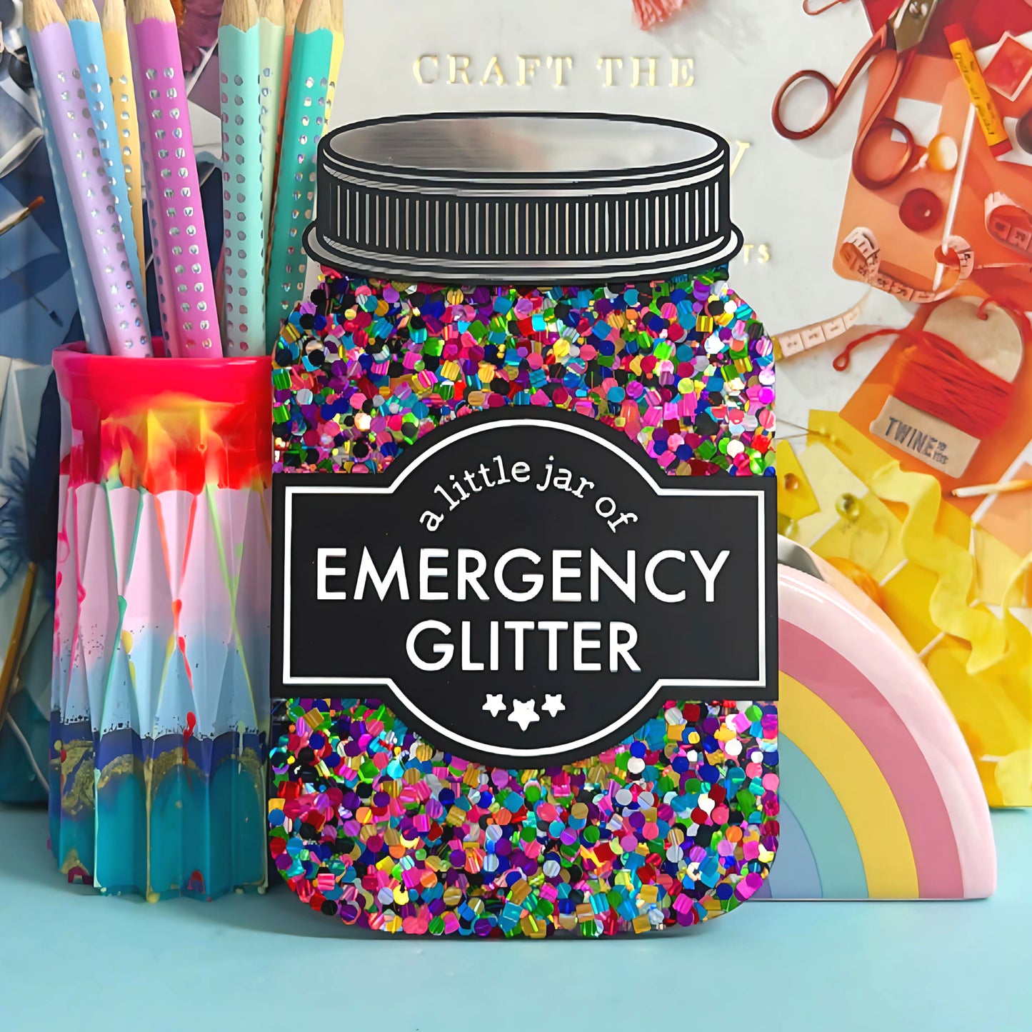 WALL ART A LITTLE JAR OF : EMERGENCY GLITTER : Handmade Resin & Acrylic