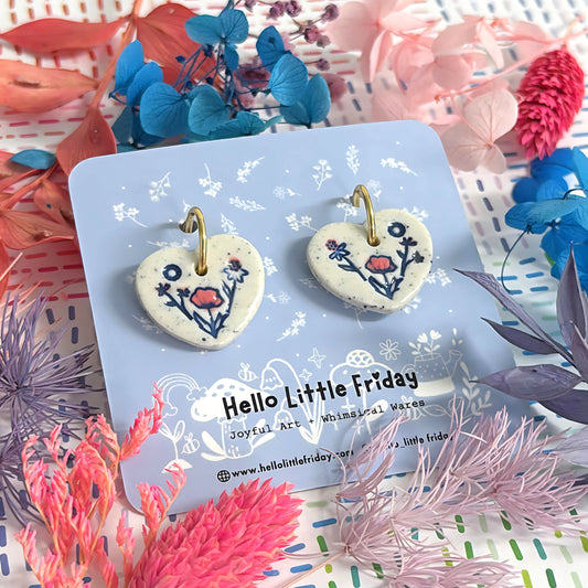 BOTANICA CERAMICA : PETITE HEARTS : Ceramic Earrings by Jo Kealley
