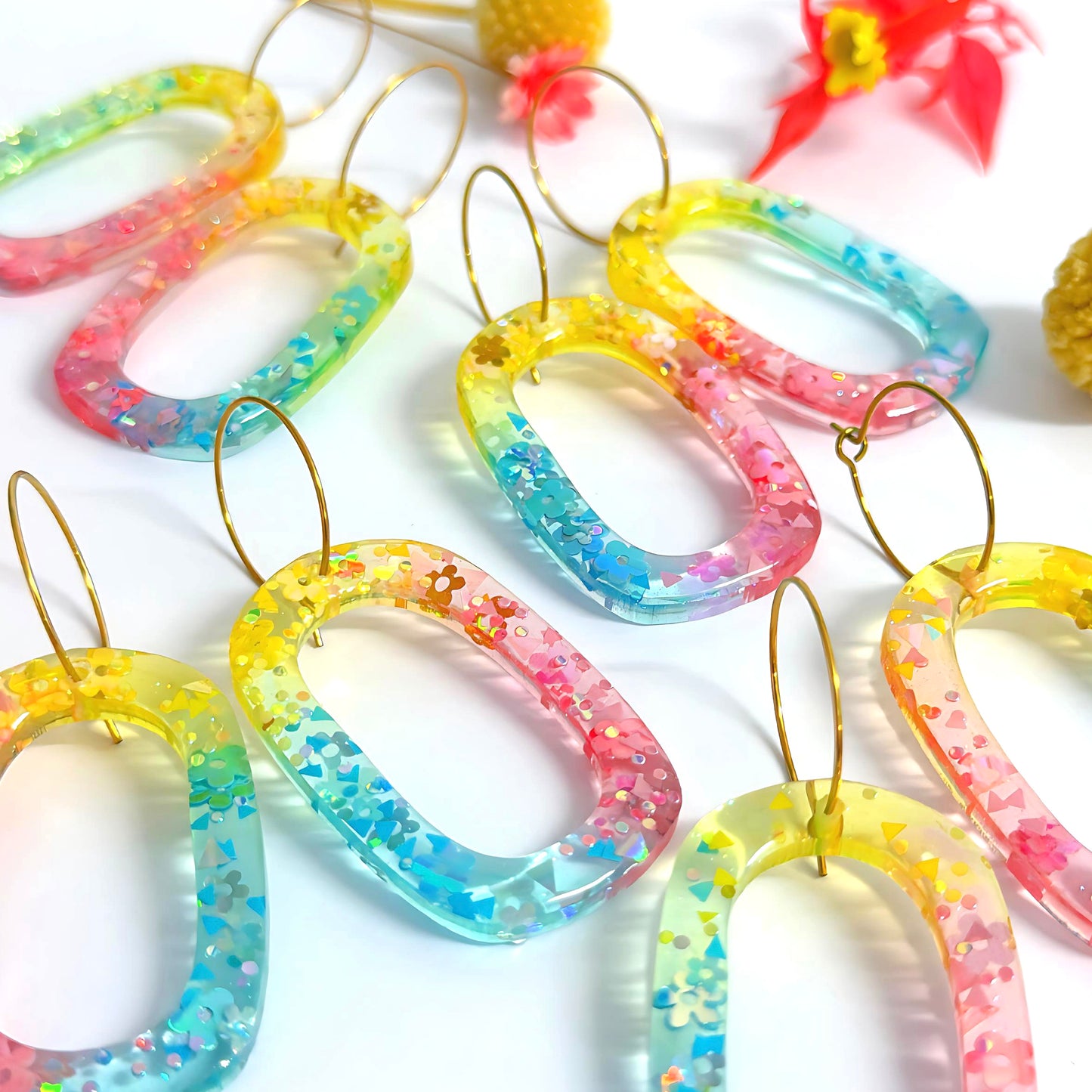 SPRINGTIME JELLIES : LOOPY LOOPS : Handmade Resin Stud-top DROP Earrings