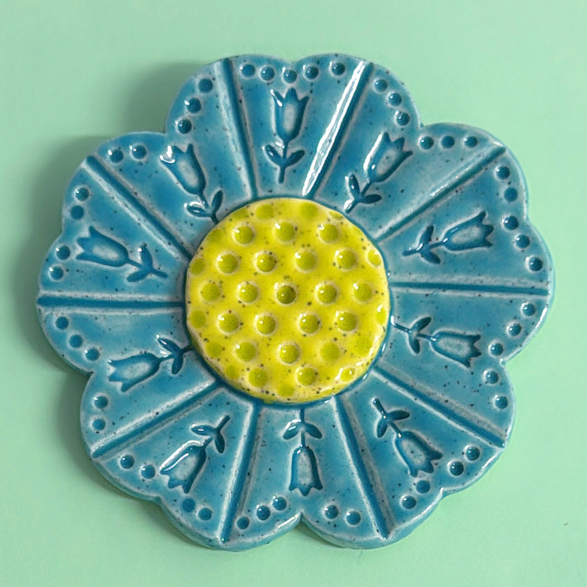 Lime Baby Blue & Teal WALLFLOWERS Wall Art : Choose your design : Handmade Ceramic Ornaments by Jo Kealley