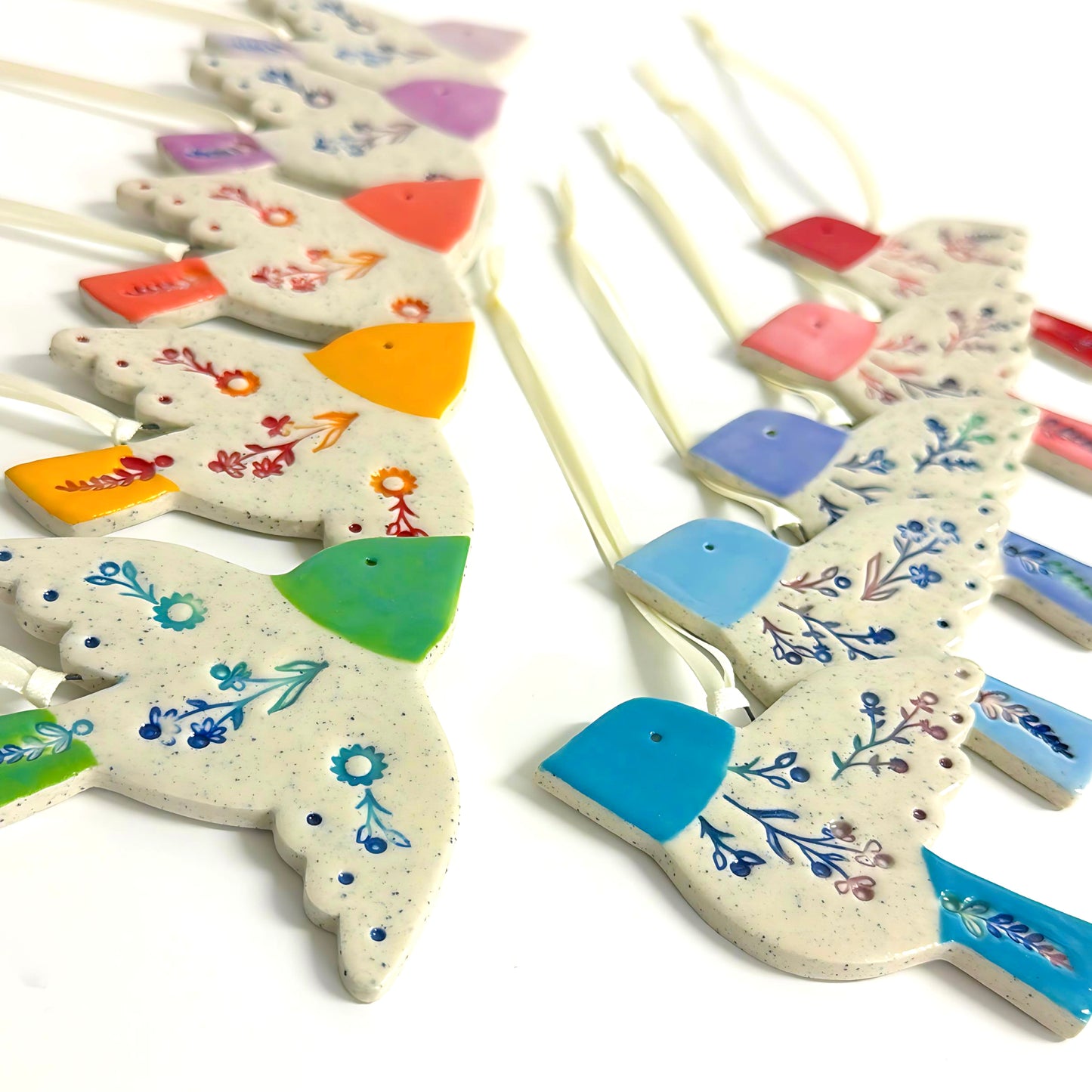 BOTANICA CERAMICA : Hello Little BIRDIES : Choose your colour : Handpainted Ceramic Wall Art by Jo Kealley
