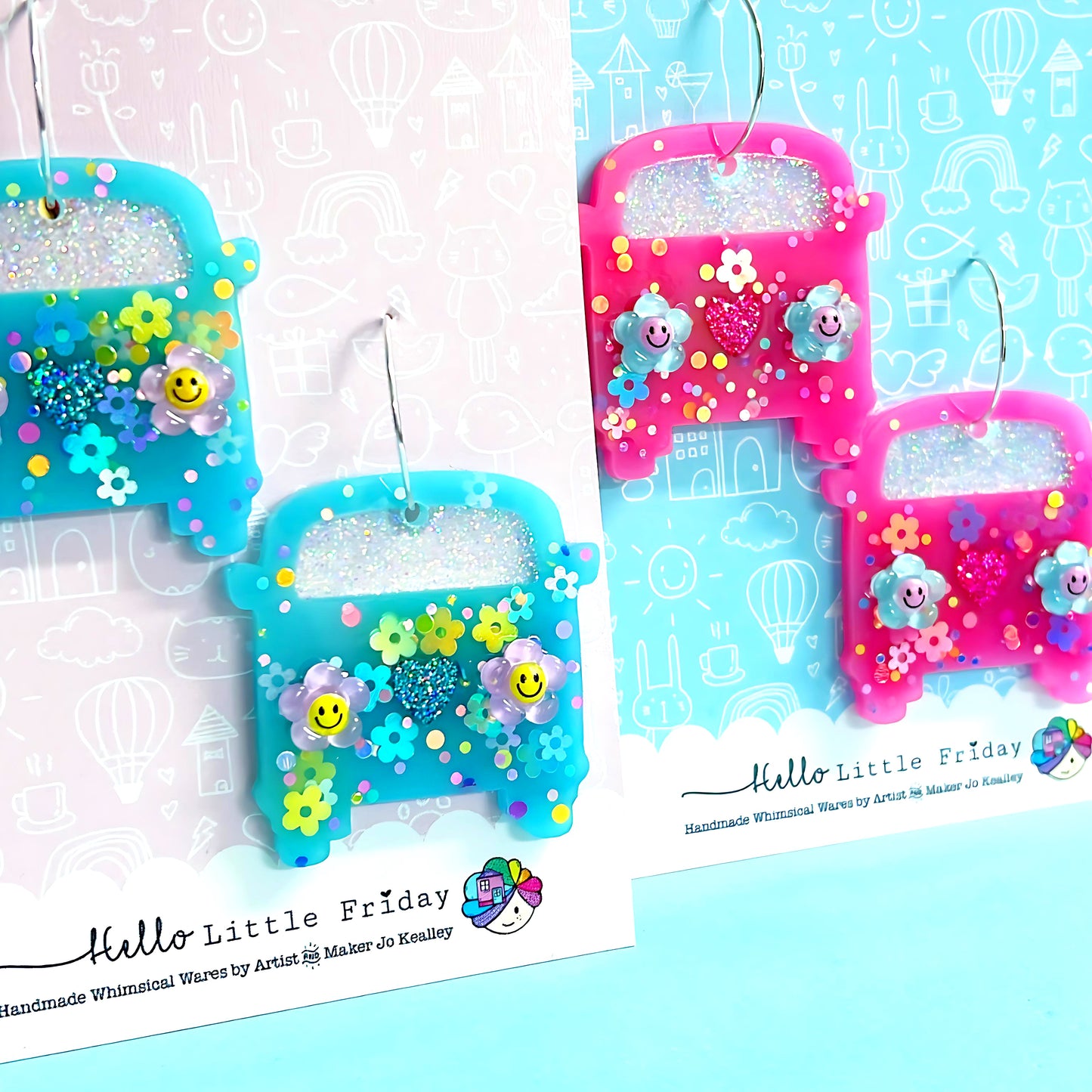 THE HAPPIEST CAMPER : DOTTY DAISY : Choose your colour Handmade Resin DROP Earrings