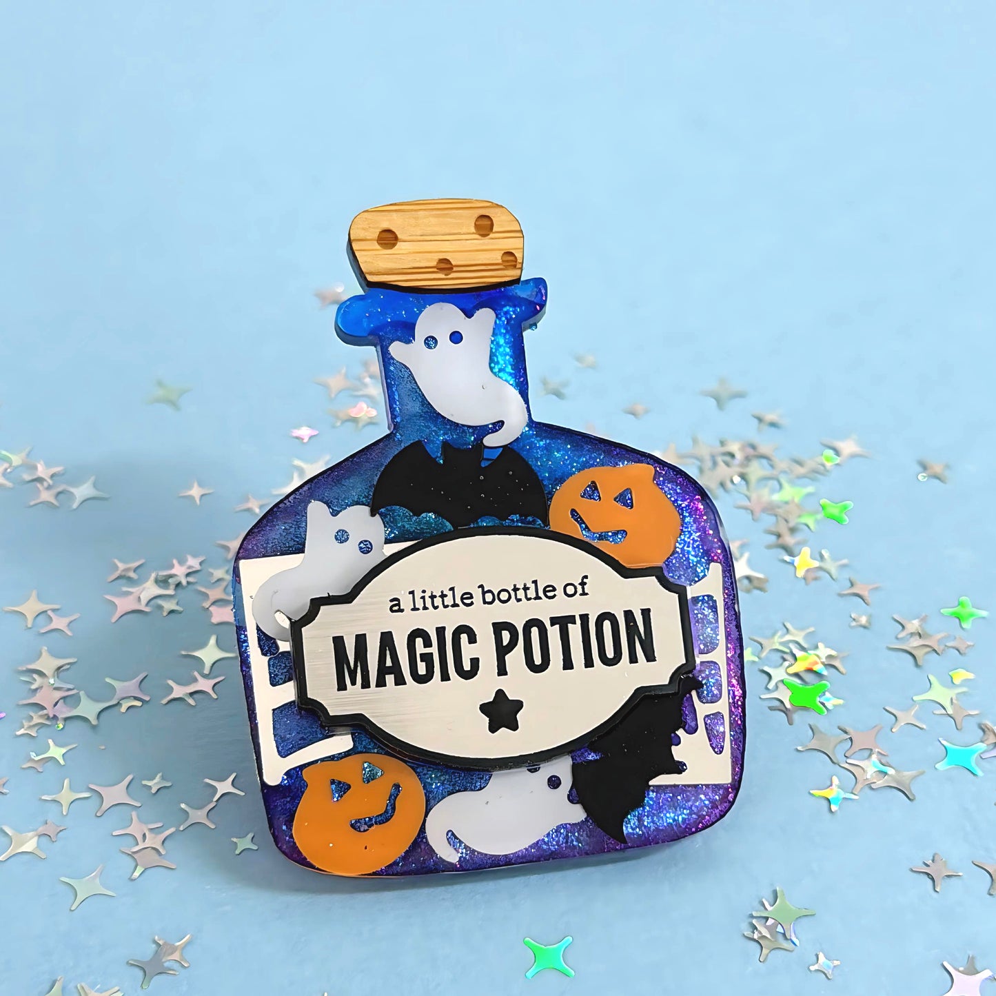A LITTLE BOTTLE OF : SPOOKY MAGIC POTION : Handmade Resin & Acrylic BROOCH