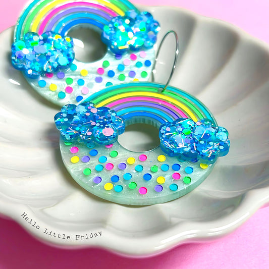 FAIRY BREAD DONUTS : PISTACHIO GREEN TWINKLE : Handpainted Acrylic & Cast Resin Drop Earrings