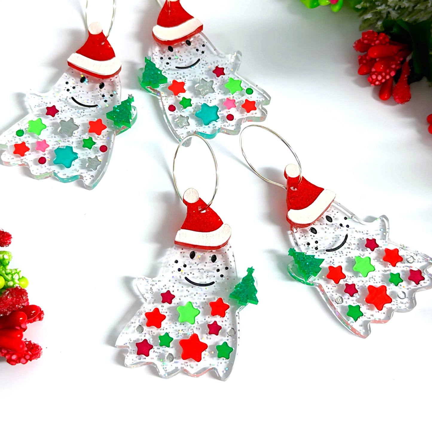 THE GHOSTS OF CHRISTMAS PAST : Handpainted Acrylic & DROP Earrings