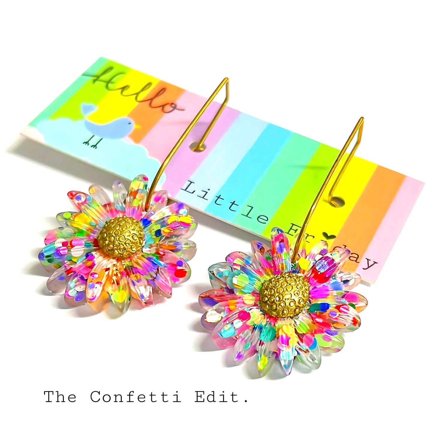 CRAZY FOR DAISY : CONFETTI : Large : Handmade Resin Drop Earrings