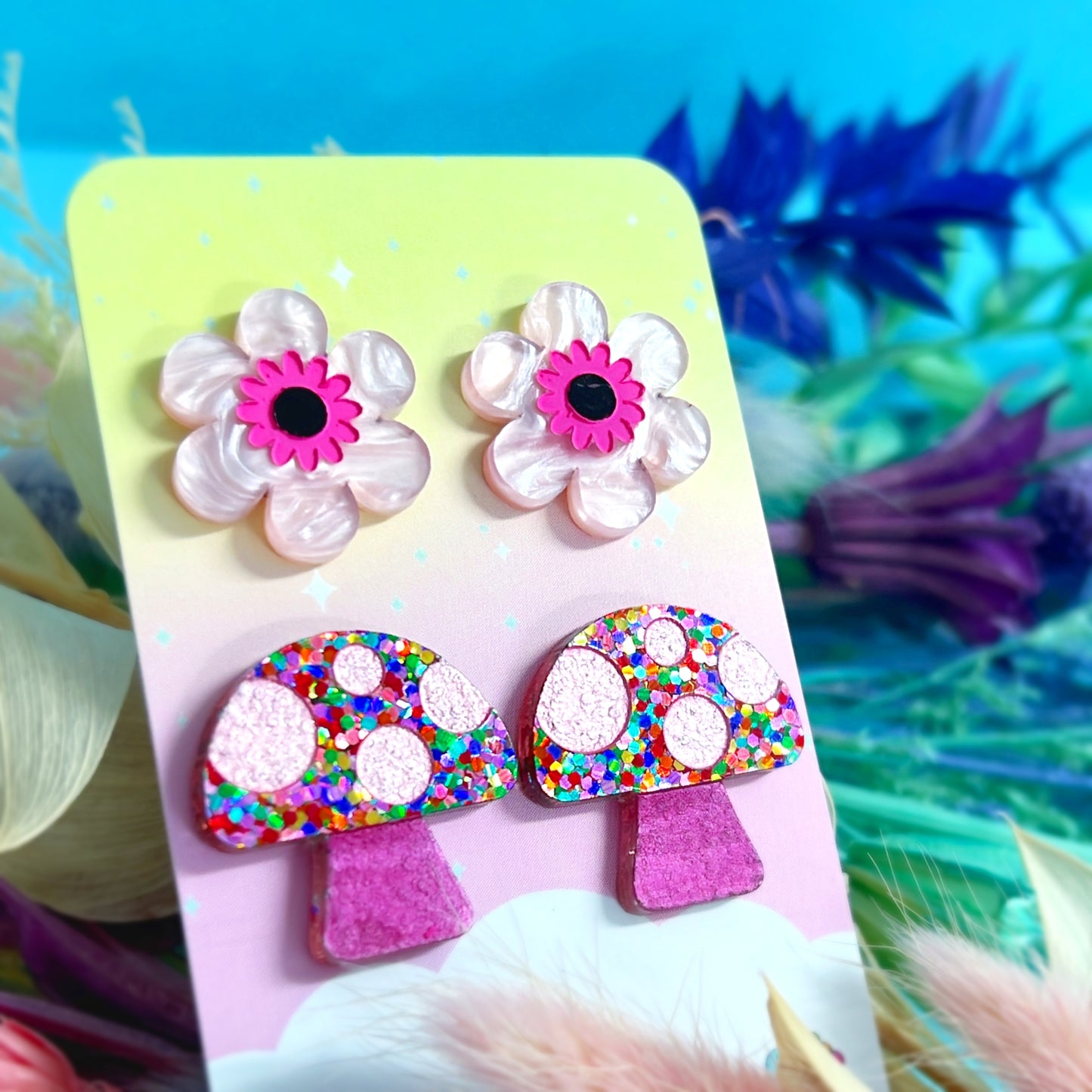BLOSSOMS & MUSHROOMS SET : Handmade Acrylic STUDS
