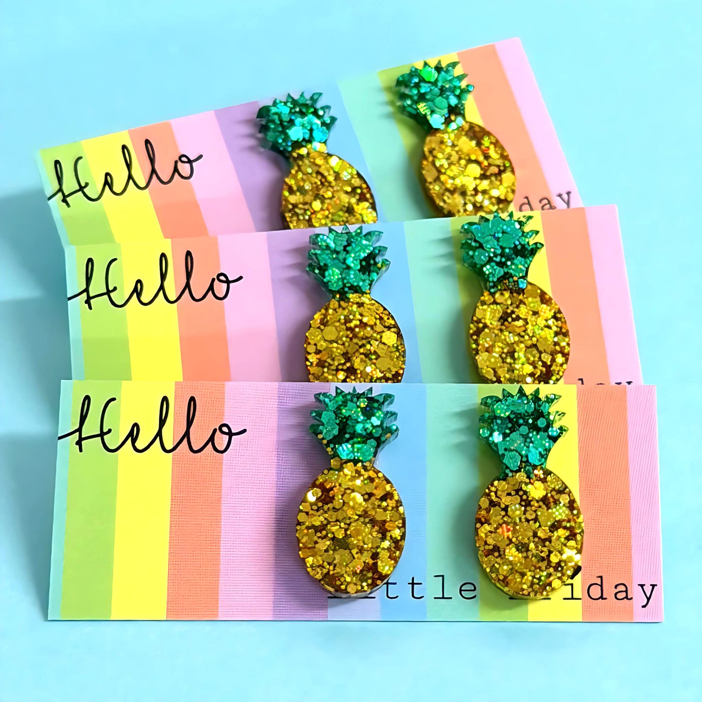 SUMMER GOLD PINEAPPLES : Handmade Resin Stud Earrings