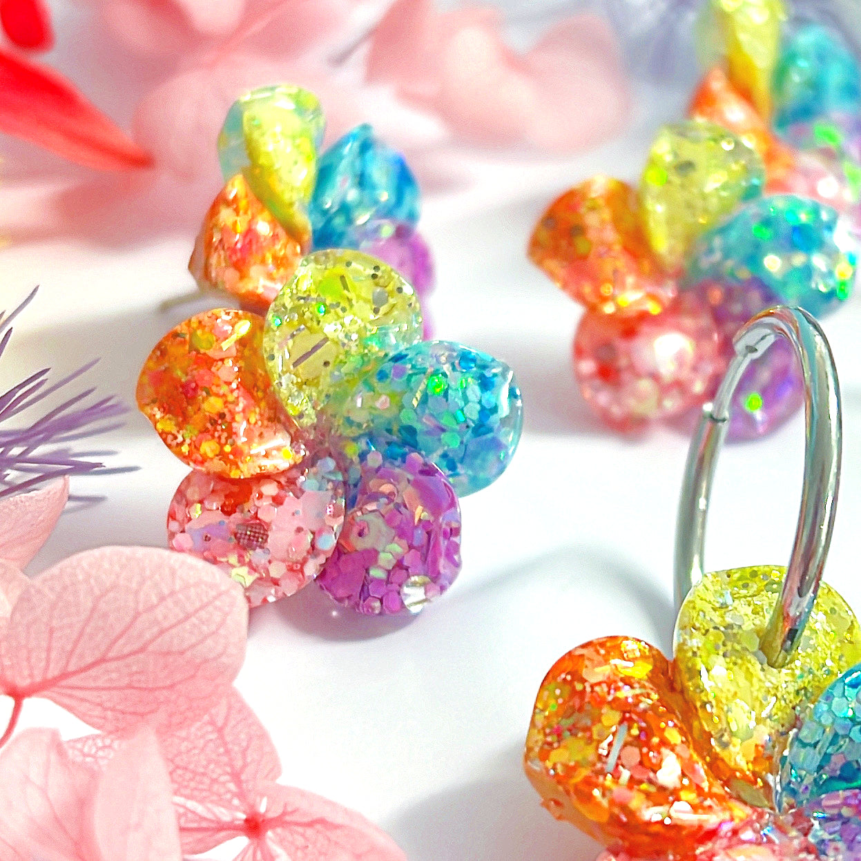 PASTEL RAINBOW FRANGIPANIS: Handmade Resin STUD Earrings