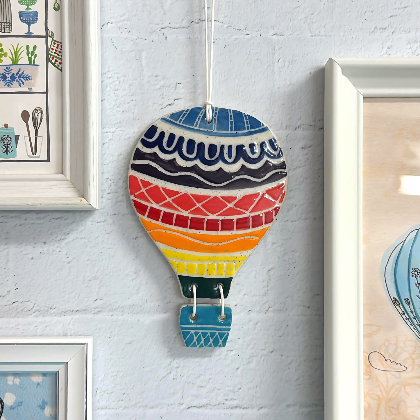 Hello Little HOT AIR BALLOON 7 : Handpainted Ceramic Wall Plaque Artwork by Jo Kealley