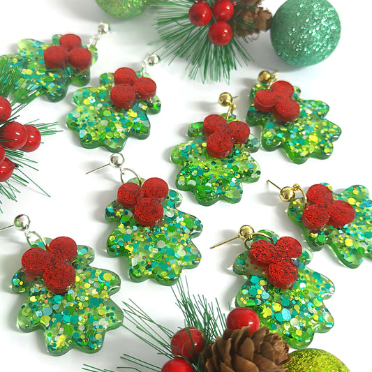 HOLOGRAPHIC DISCO HOLLY : Choose silver or Gold : Handmade Resin & Acrylic DROP Earrings