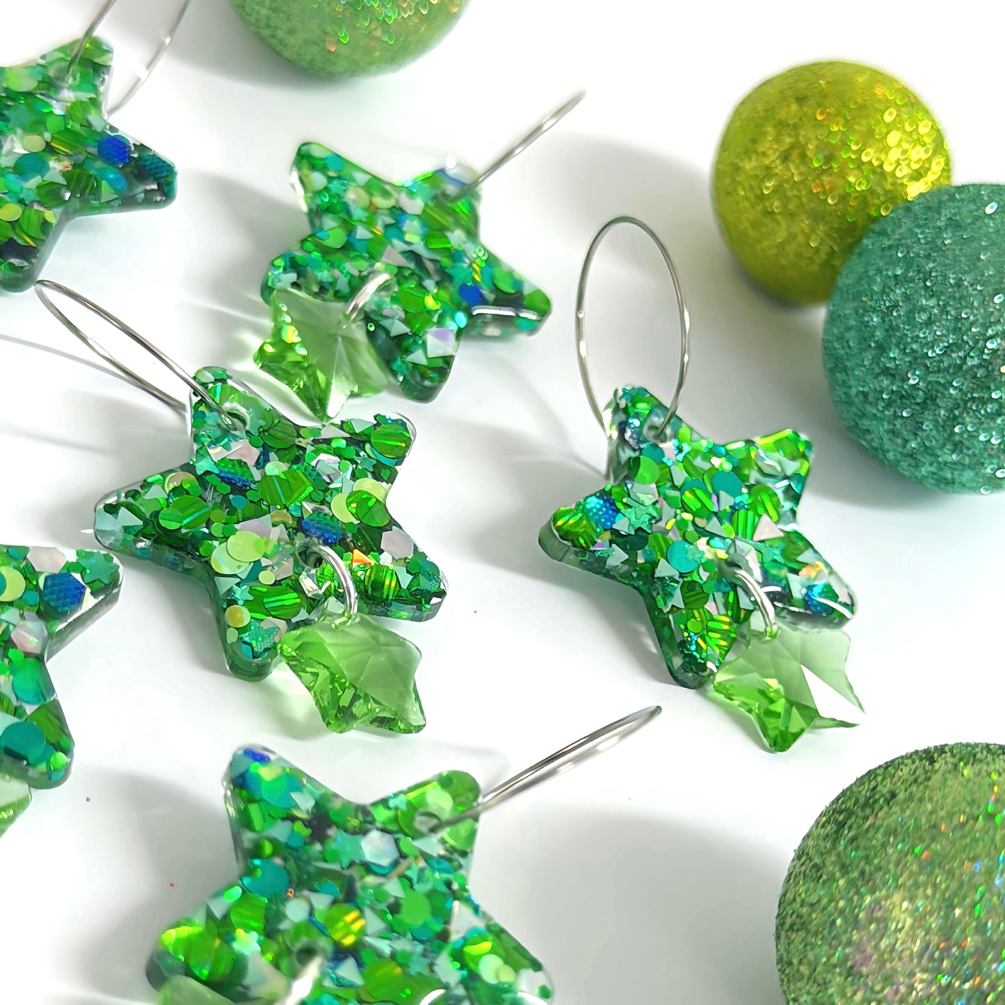 TWINKLING LIGHTS STARS with Swarovski Crystal drops : Handmade Resin DROP Earrings