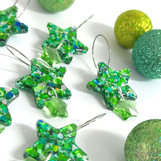 TWINKLING LIGHTS STARS with Swarovski Crystal drops : Handmade Resin DROP Earrings