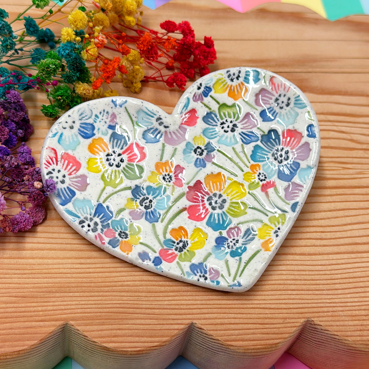 RAINBOW GARDEN ~ Heart Plate : Handmade Ceramic Treats & Tapas Dish by Jo Kealley