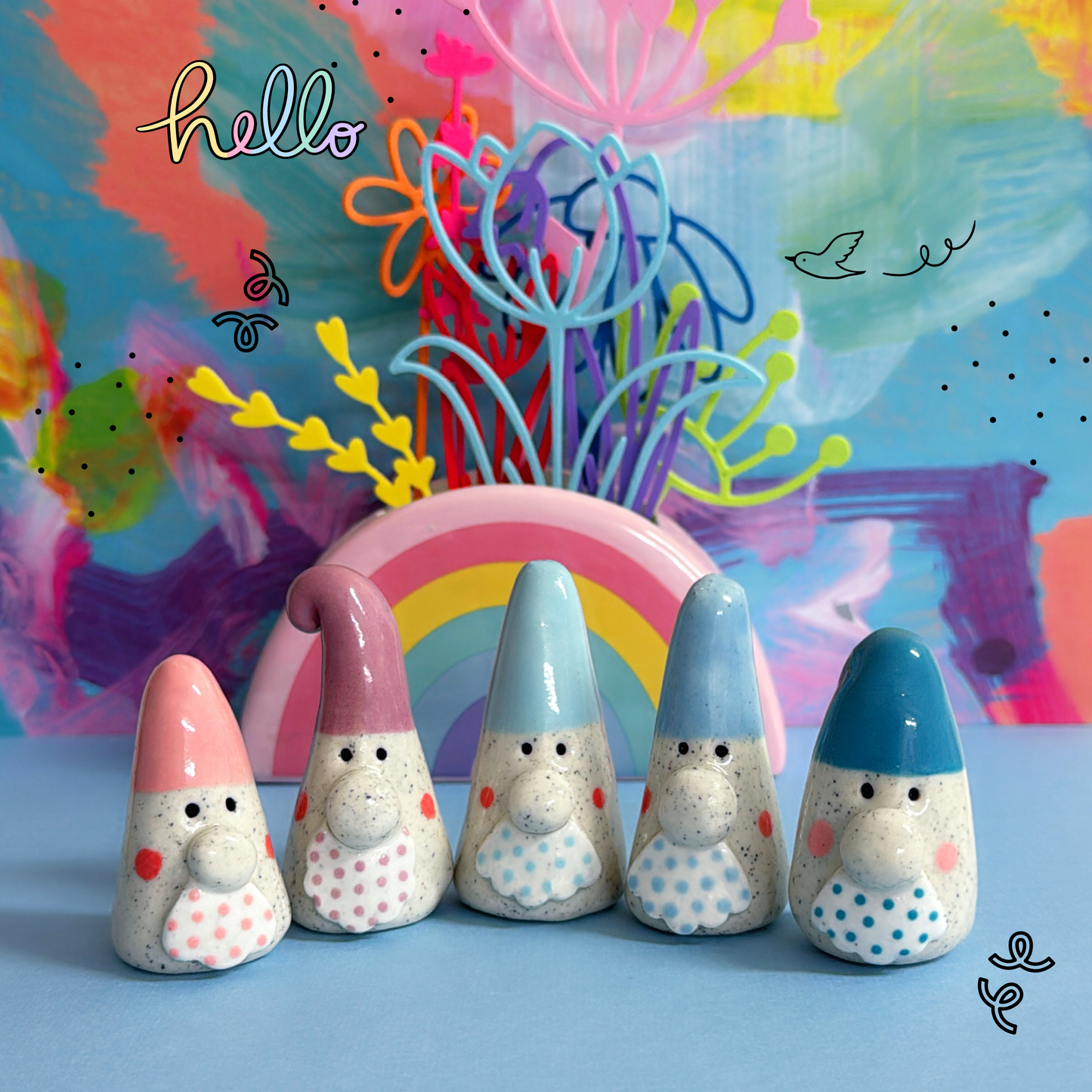 Hello Little GNOMES : Choose your colour : Handmade Ceramic Whimsies by Jo Kealley