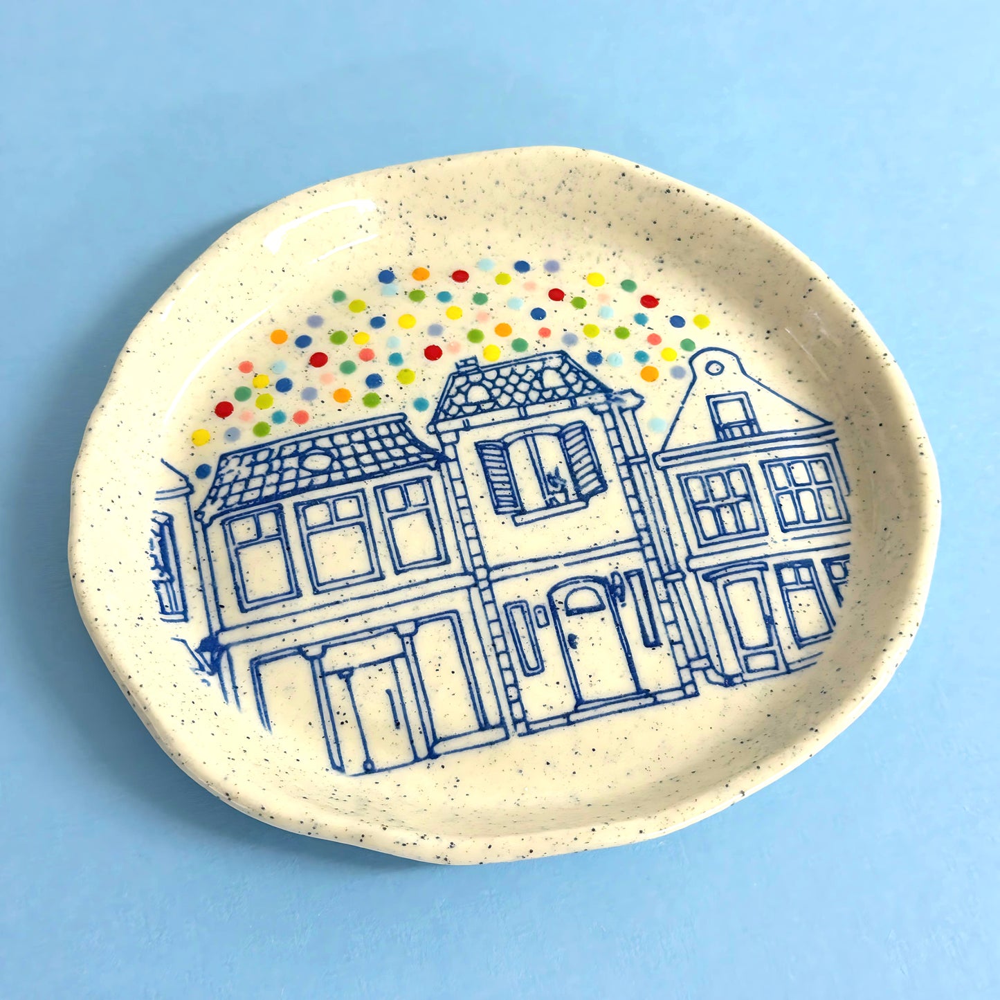 Hello Little RAINBOW CONFETTI DISH : Choose your design : Handpainted Ceramic Dishes by Jo Kealley