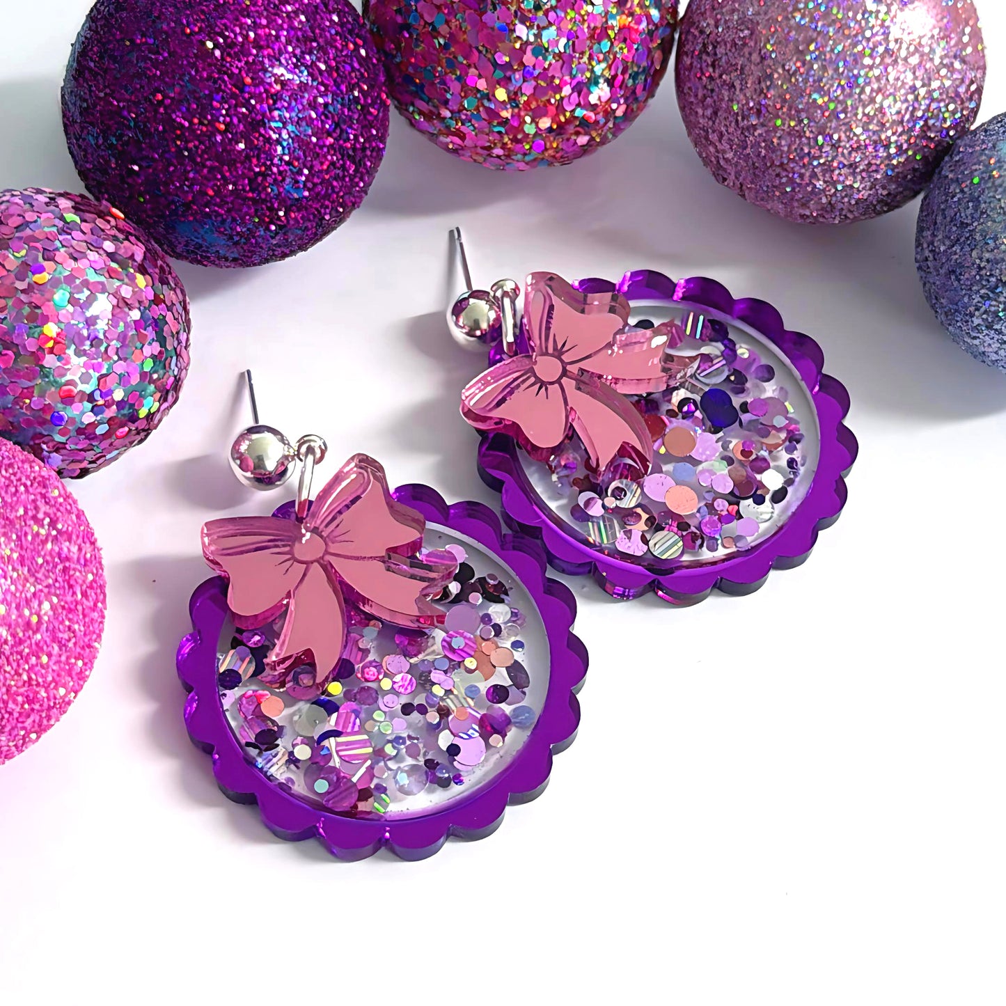 TWINKLING LIGHTS : BAUBLES : Choose your colour : Handmade Resin & Acrylic Stud-top DROP Earrings