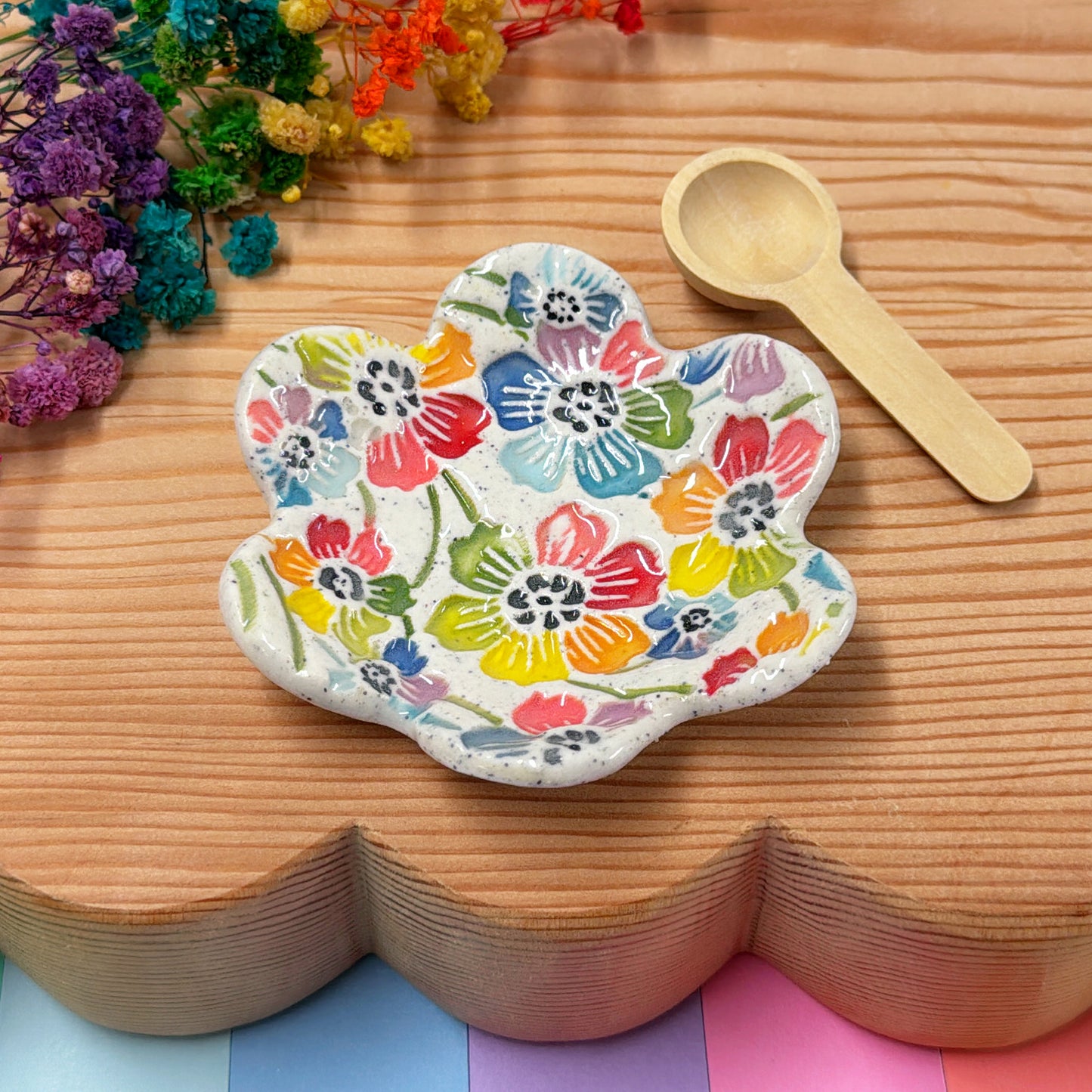 RAINBOW GARDEN ~ Flower Bowl : Handmade Ceramic Treats & Tapas Dishes by Jo Kealley