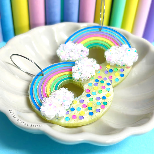 FAIRY BREAD DONUTS : BUTTER TWINKLE : Handpainted Acrylic & Cast Resin Drop Earrings