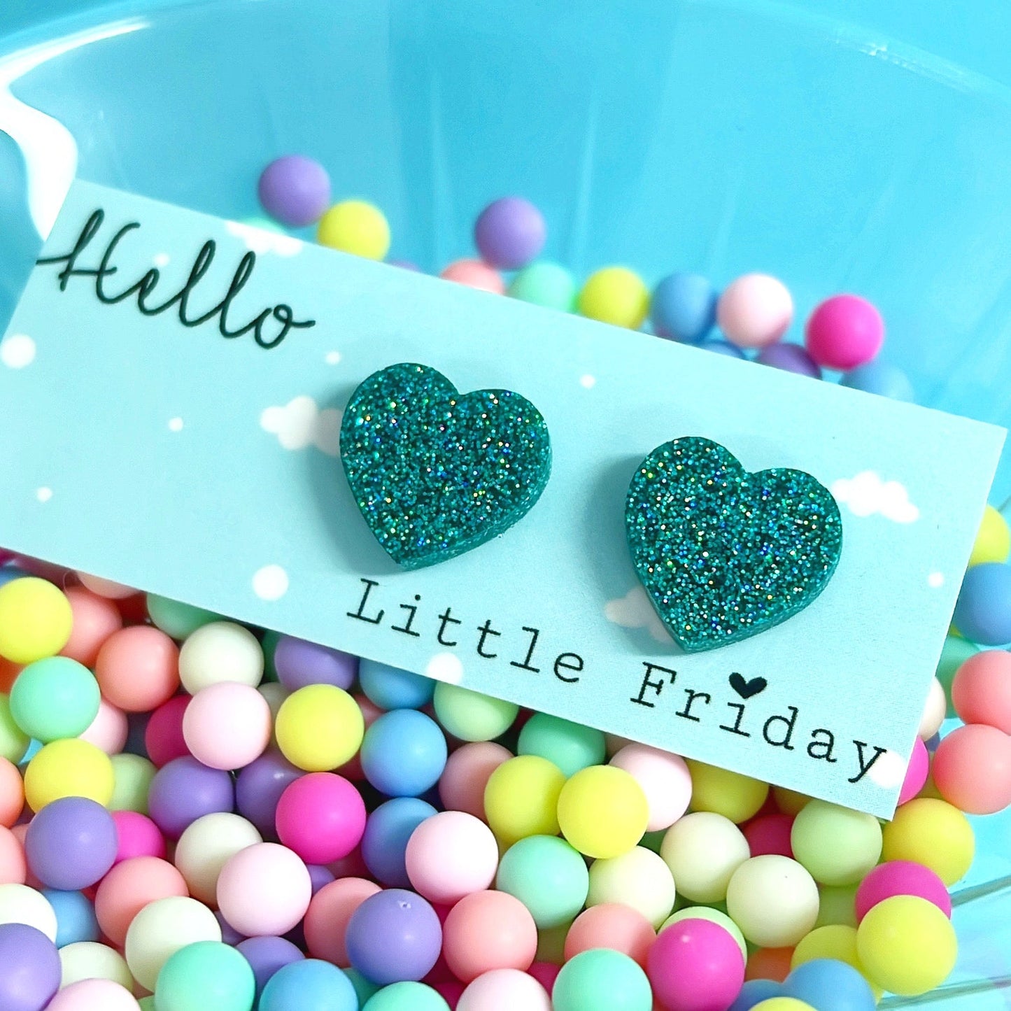 GLITTERBOMB HEARTS : Choose your colour : Handmade Resin STUD Earrings