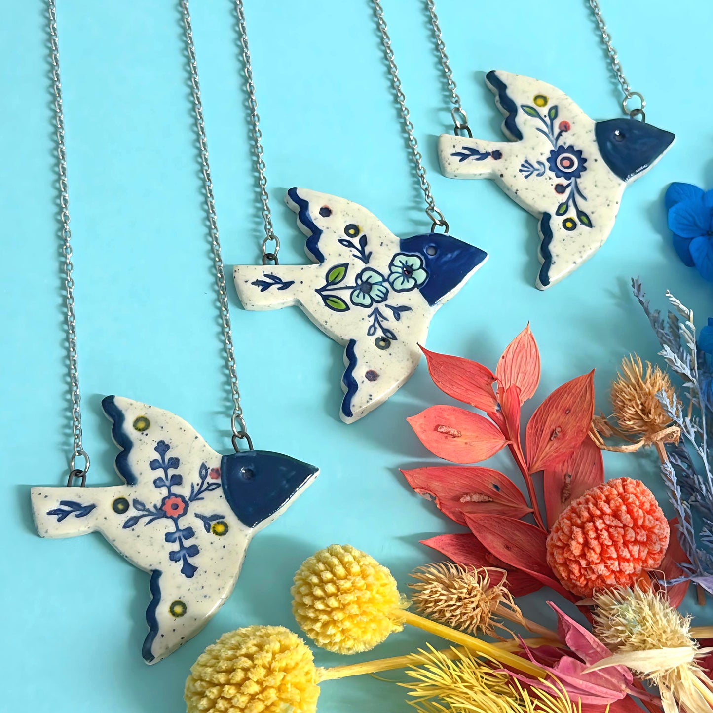 BOTANICA CERAMICA : HELLO LITTLE BLUEBIRD : Pendants : Choose your design : Ceramic Pendants by Jo Kealley