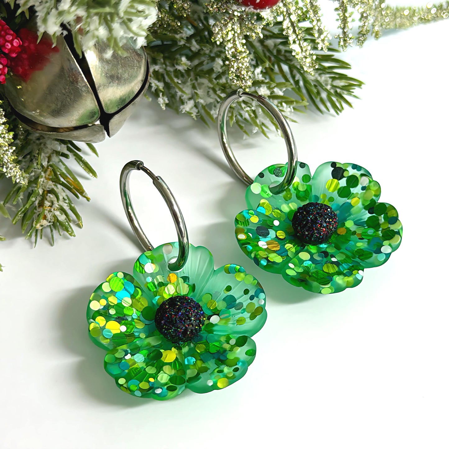 CONFETTI POPPIES : Choose your colour : Handmade Resin DROP Earrings on HOOPS