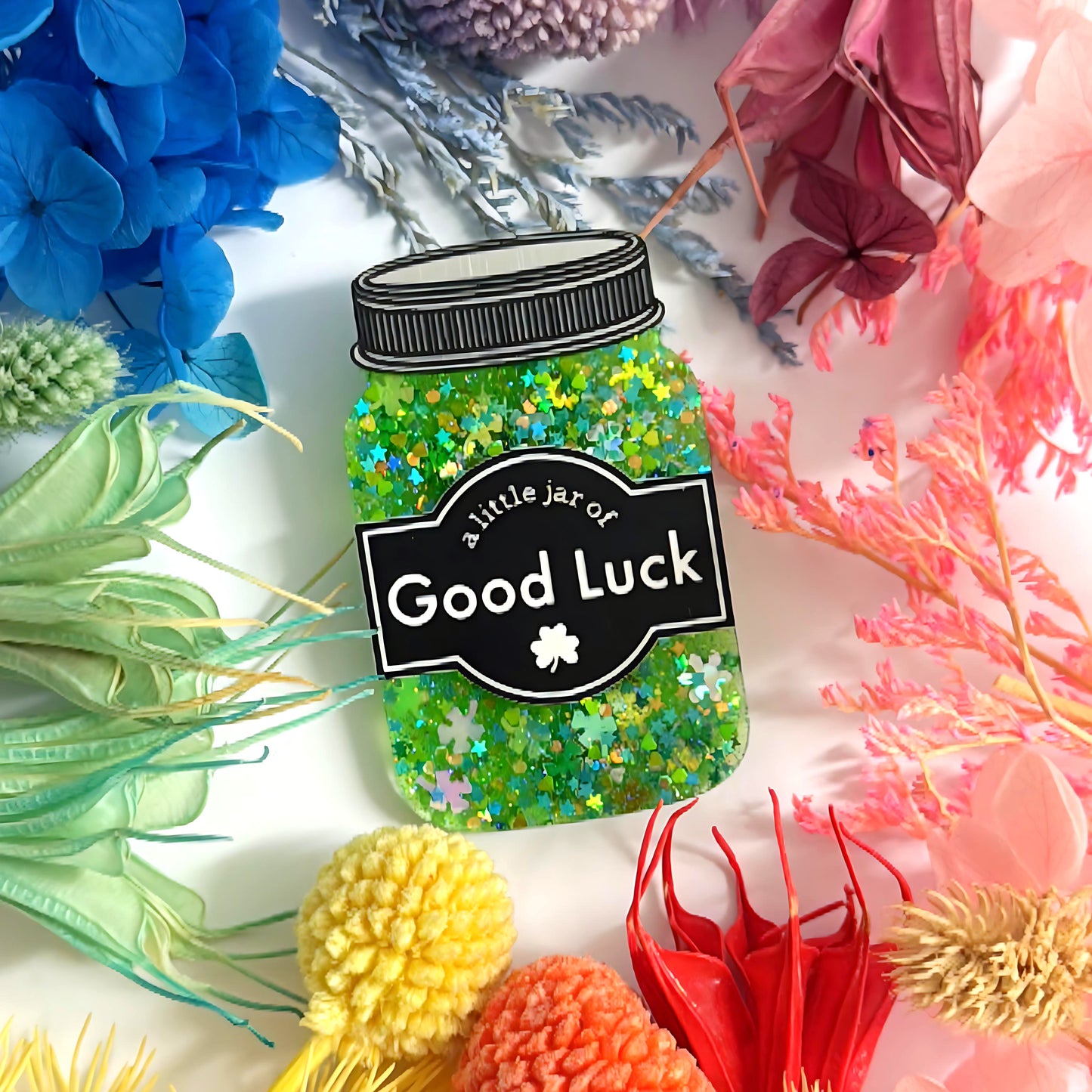 A LITTLE JAR OF : GOOD LUCK : Handmade Resin & Acrylic BROOCH