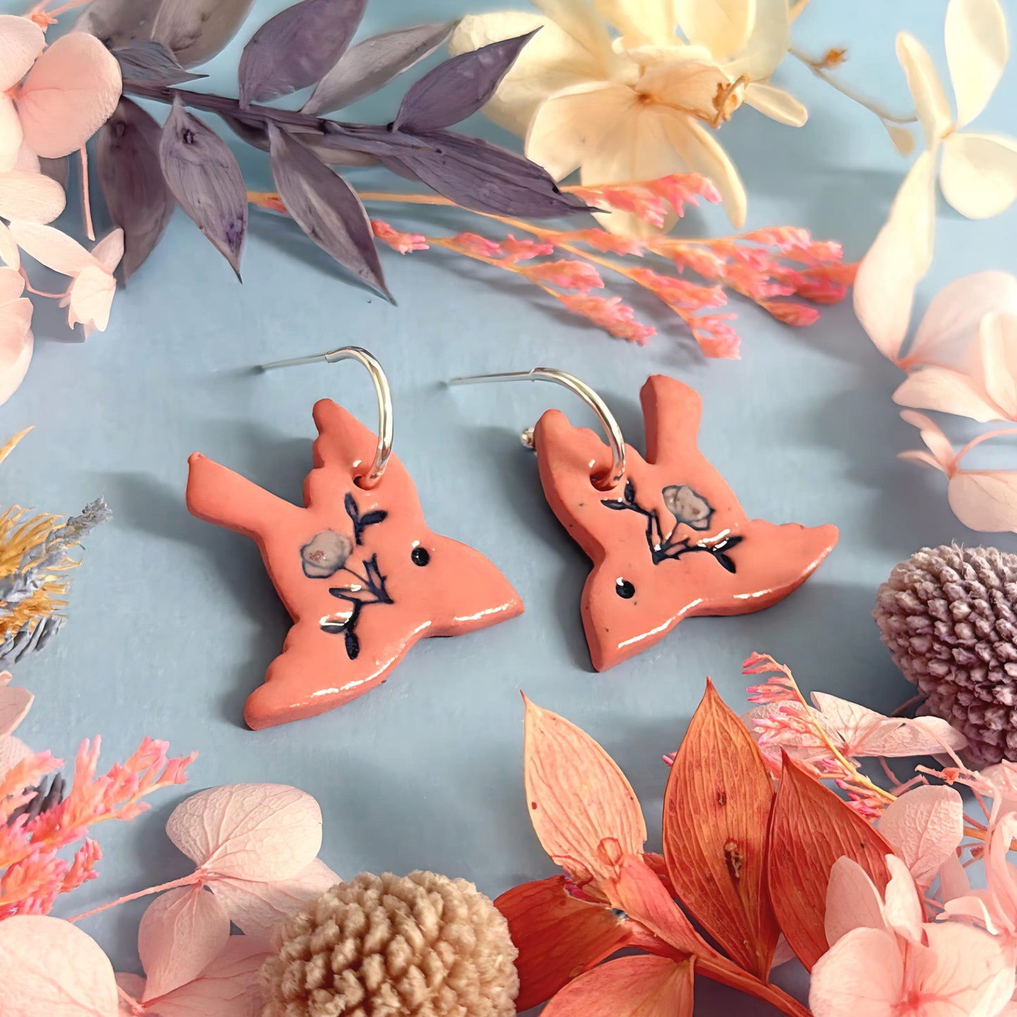BOTANICA CERAMICA : Rose Pink : BLUEBIRDS : Ceramic Earrings by Jo Kealley