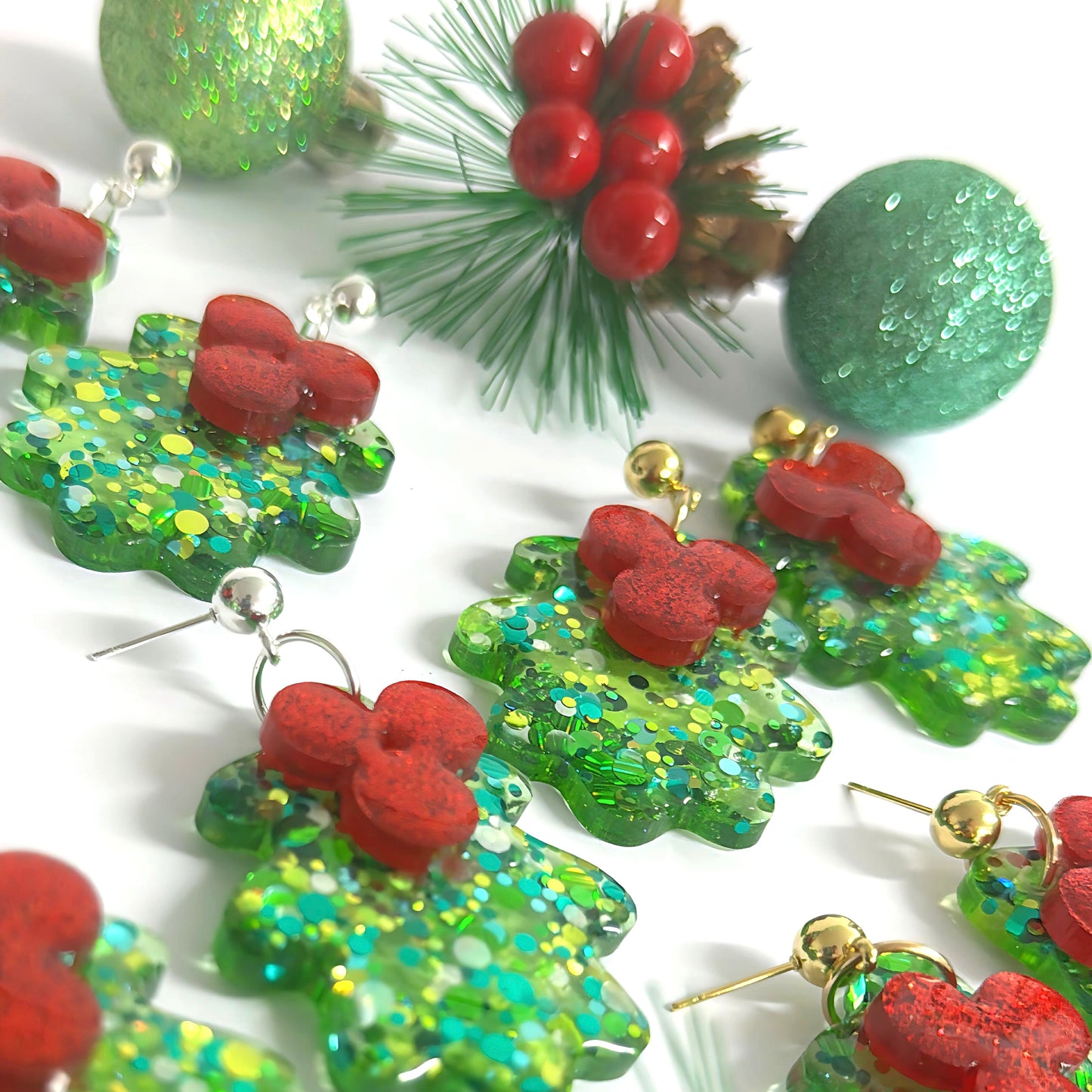 HOLOGRAPHIC DISCO HOLLY : Choose silver or Gold : Handmade Resin & Acrylic DROP Earrings