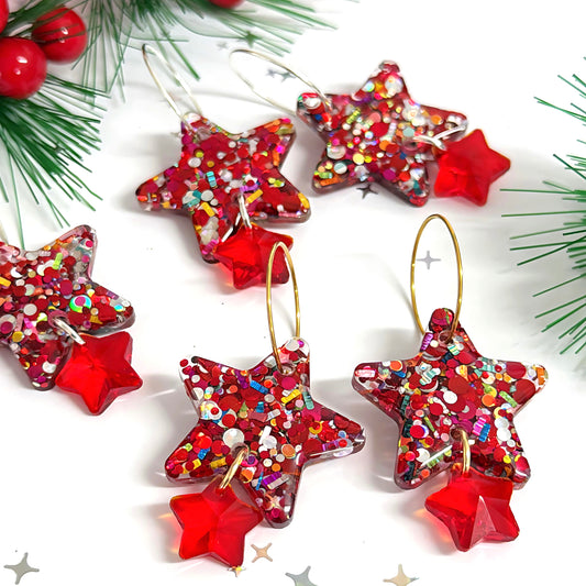 TWINKLING LIGHTS STARS with Swarovski Crystal drops : Choose silver or gold  fittings : Handmade Resin DROP Earrings