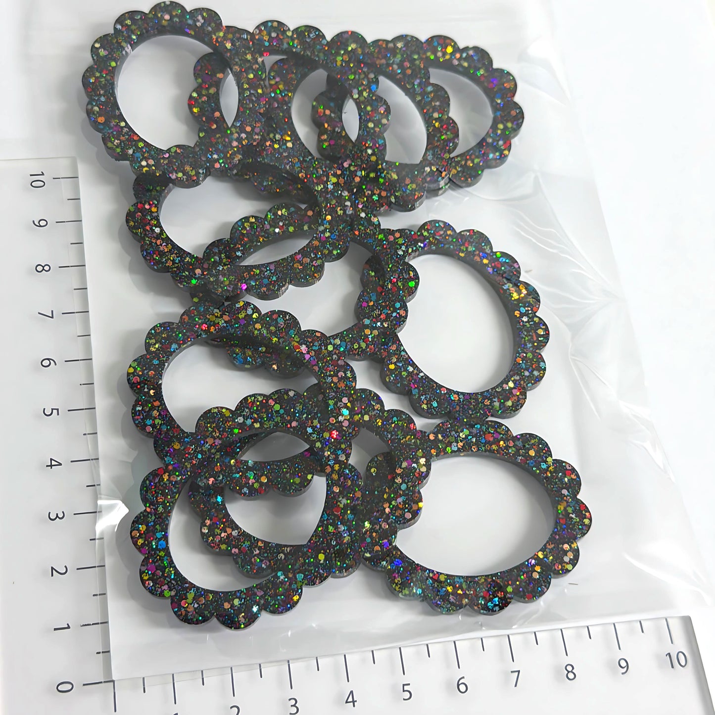 45mm Scallop ovals HLF BLACK RAINBOW : Statement Earring or pendant Resin components : Destash item