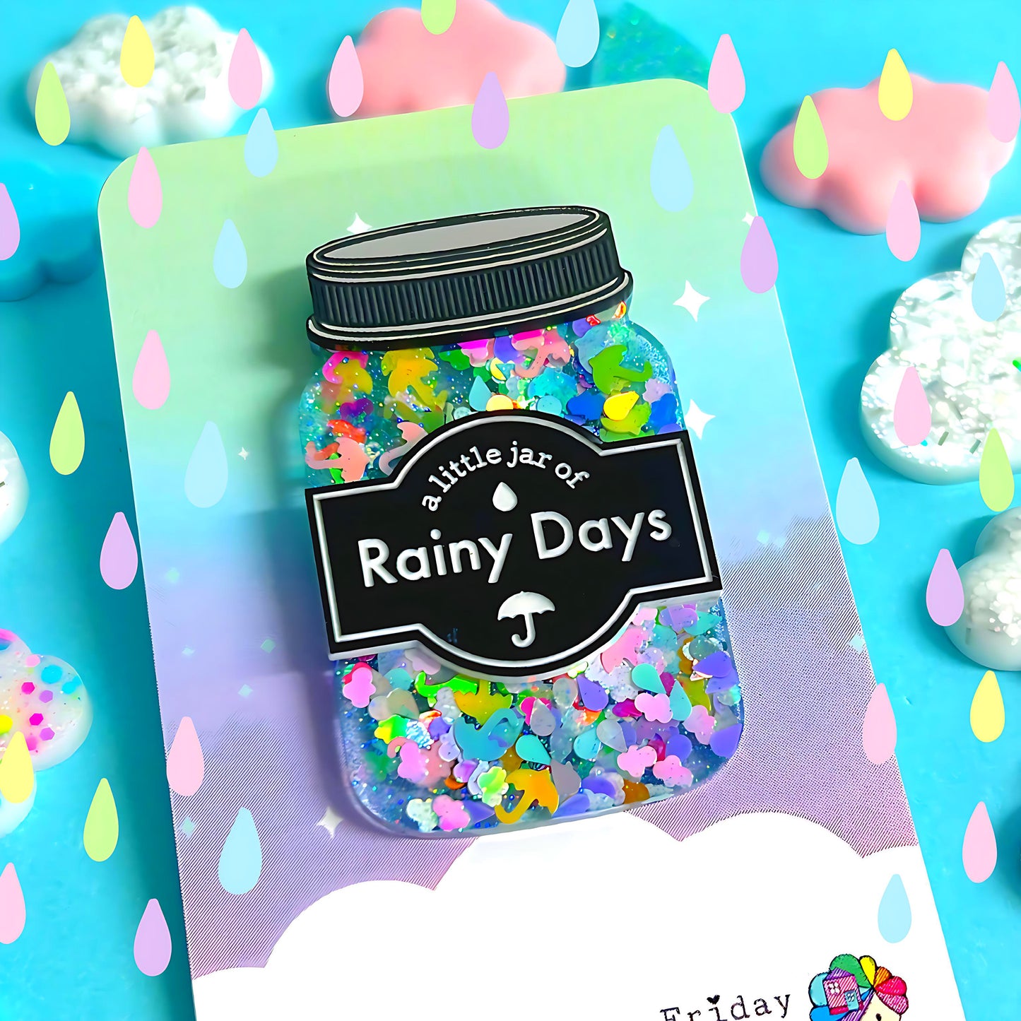 A LITTLE JAR OF : RAINY DAYS : Handmade Resin & Acrylic BROOCH