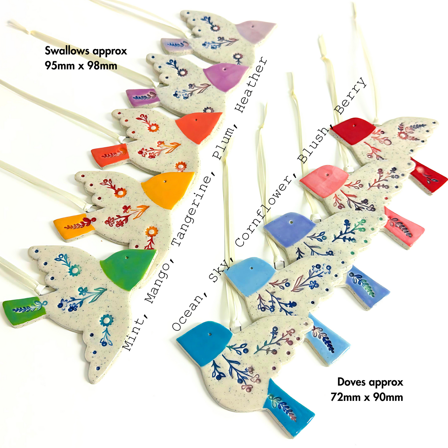 BOTANICA CERAMICA : Hello Little BIRDIES : Choose your colour : Handpainted Ceramic Wall Art by Jo Kealley