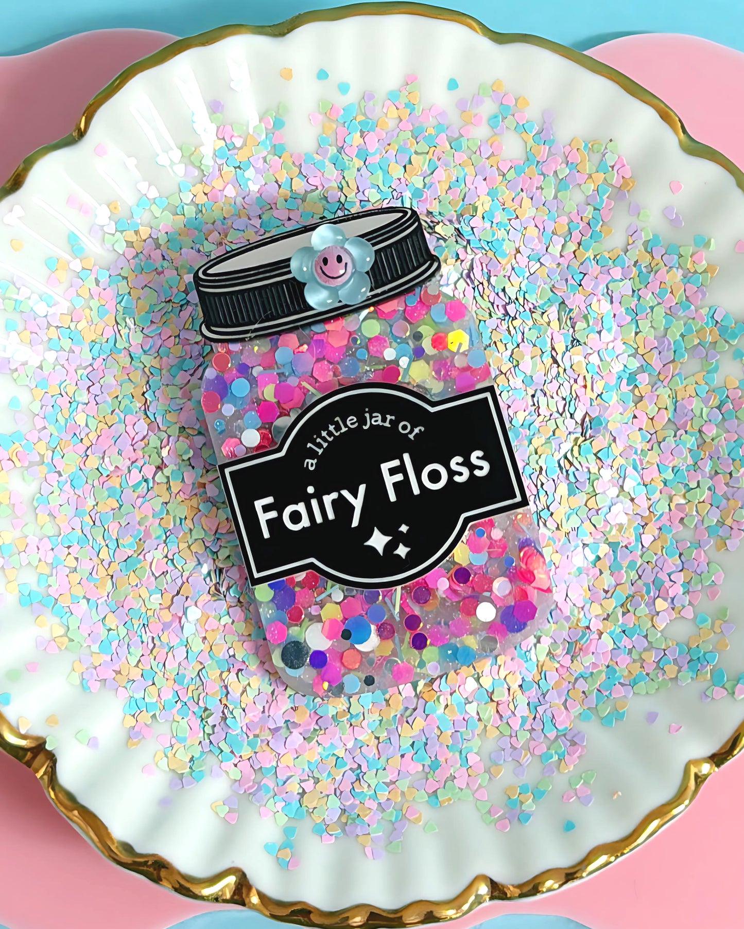 A LITTLE JAR OF : FAIRY FLOSS : Handmade Resin & Acrylic BROOCH