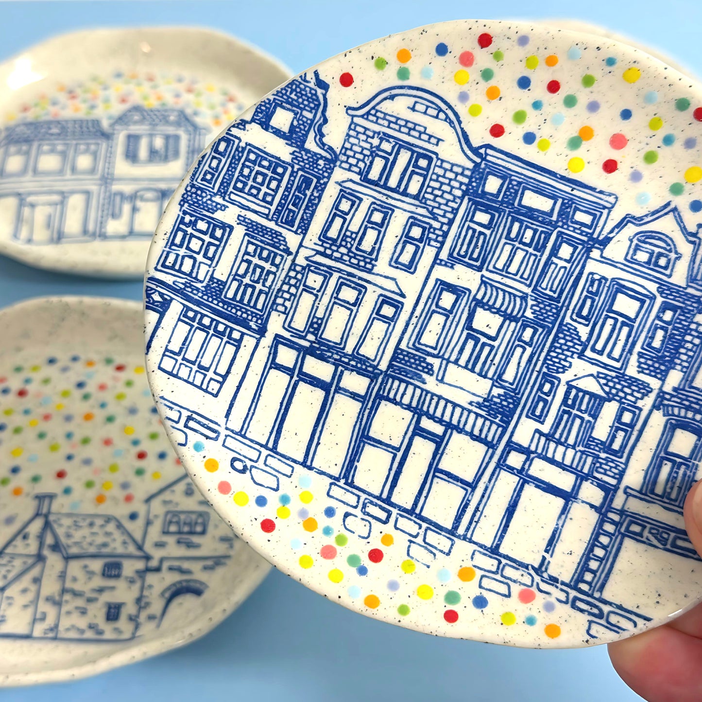 Hello Little RAINBOW CONFETTI DISH : Choose your design : Handpainted Ceramic Dishes by Jo Kealley
