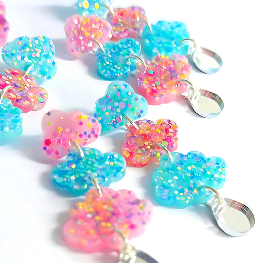 BUBBLEGUM CLOUDS : QUAD DROPS : Handmade Resin & Acrylic Drop Earrings