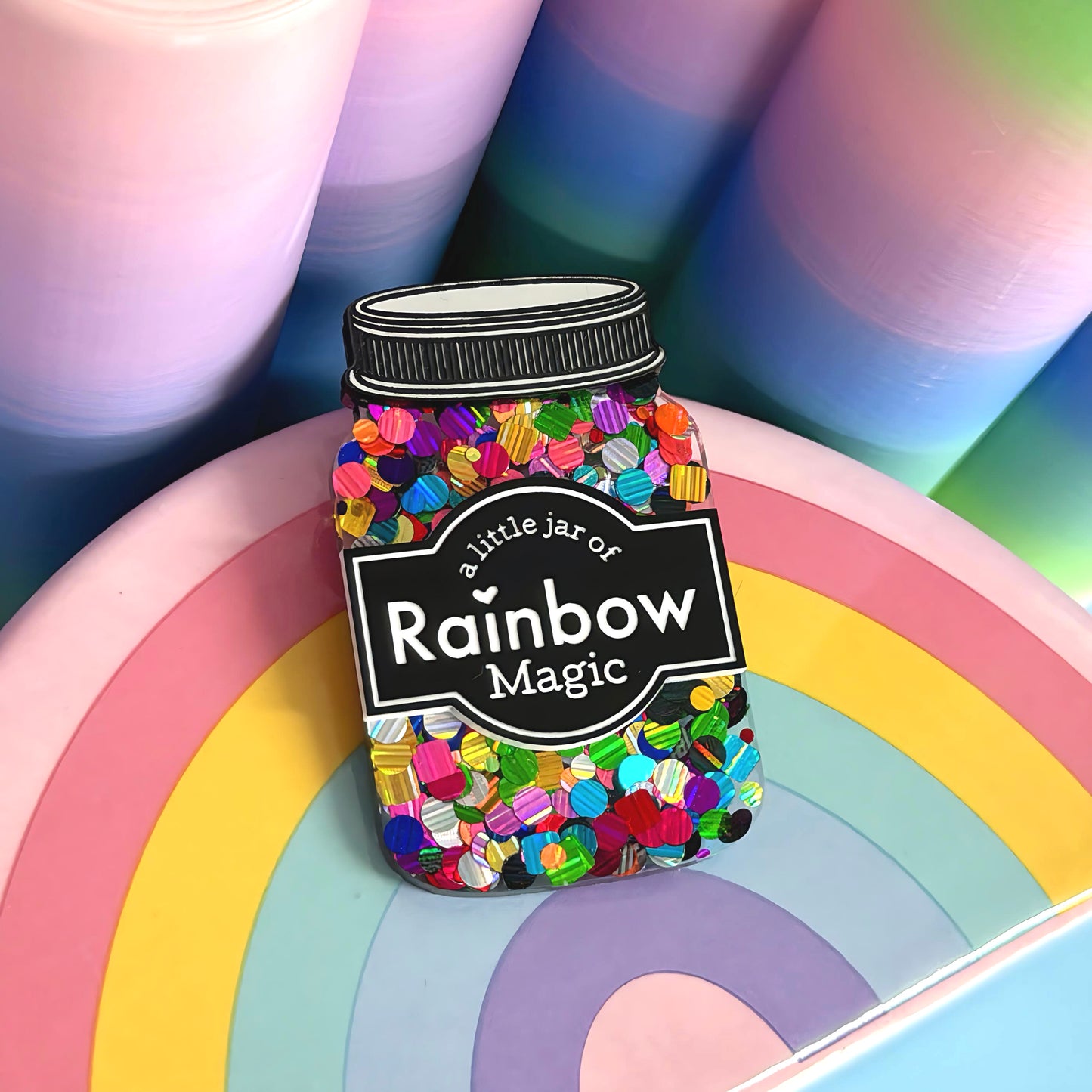 A LITTLE JAR OF : RAINBOW MAGIC : Handmade Resin & Acrylic BROOCH