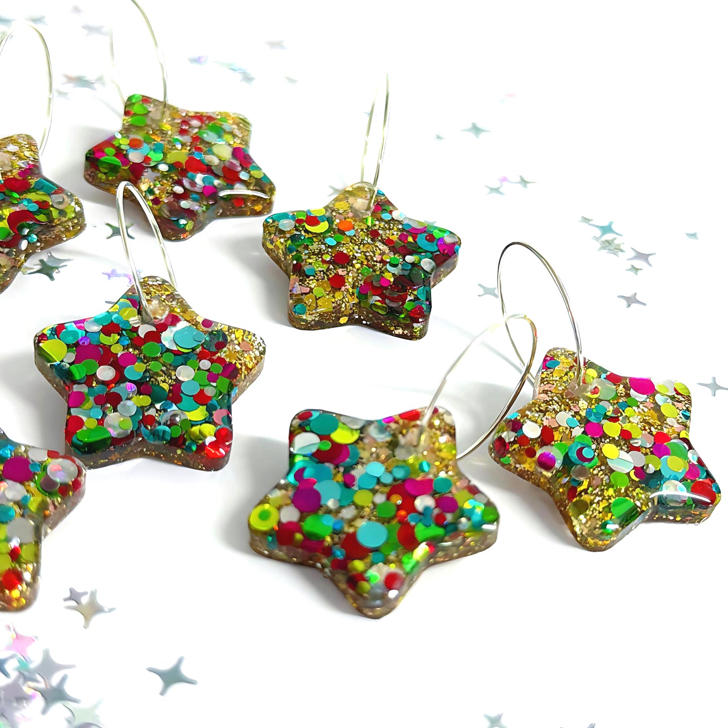 FESTIVE DISCO STARS : Handmade Resin DROP Earrings