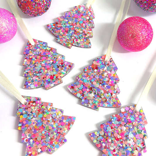 CHRISTMAS TREE : PASTEL RAINBOW CONFETTI : Handmade Resin Tree Ornaments