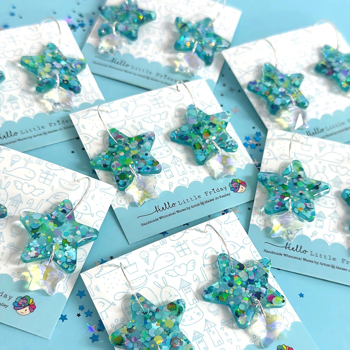 TWINKLING LIGHTS STARS with Swarovski Crystal drops : Choose your colour : Handmade Resin DROP Earrings