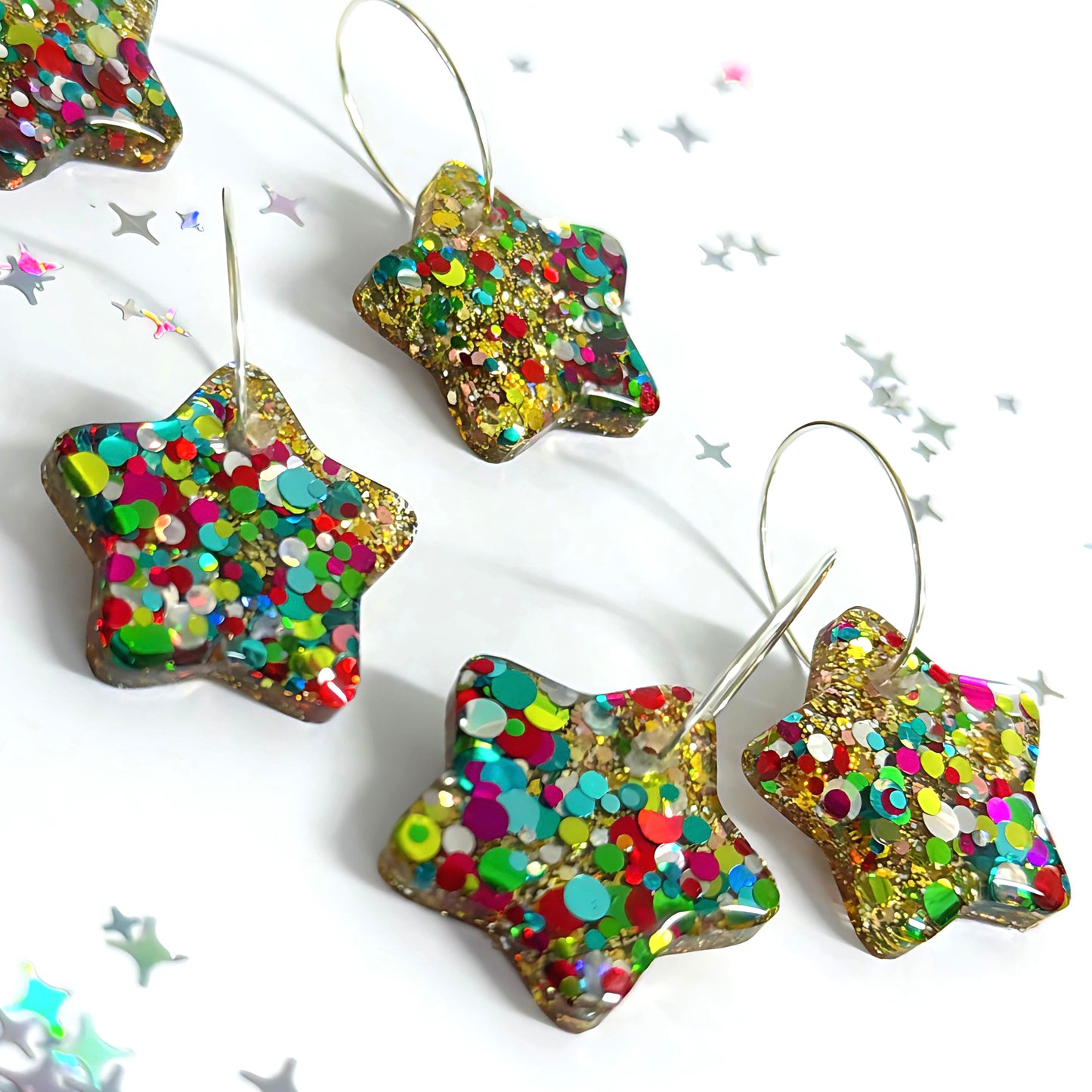 FESTIVE DISCO STARS : Handmade Resin DROP Earrings