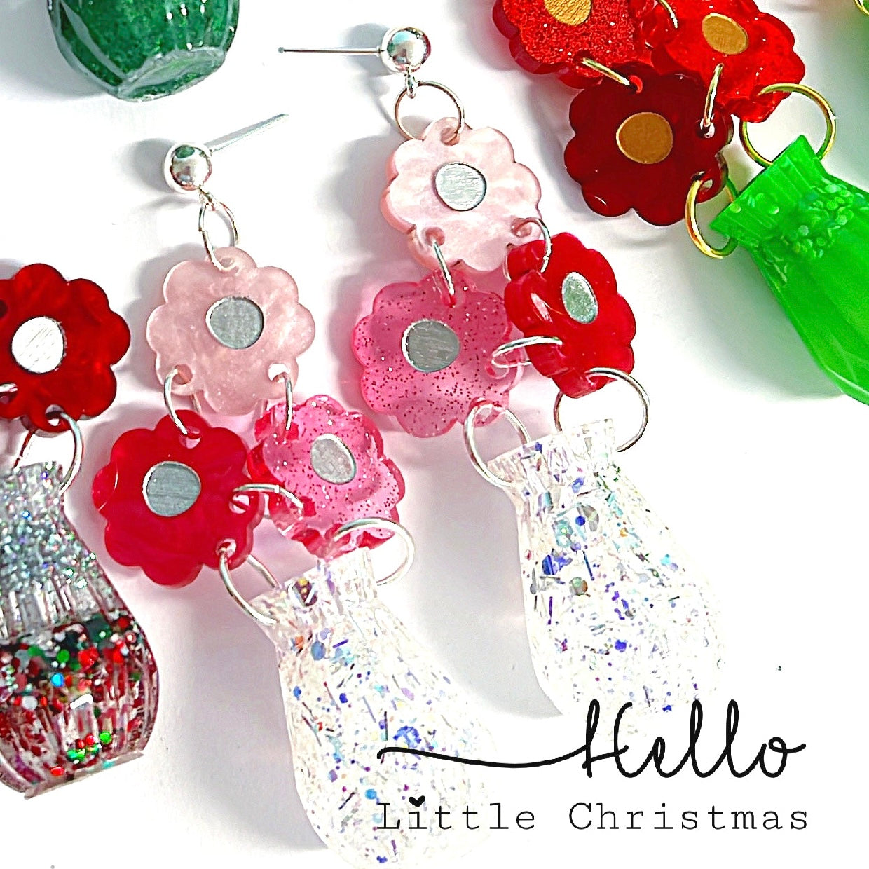 FESTIVE BOUQUETS : 3D VASE : Handmade Acrylic & Resin DROP Earrings