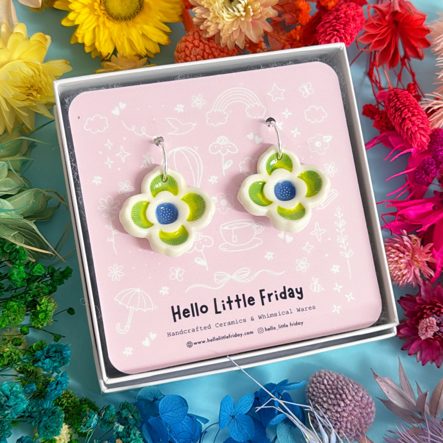 LILACS Minty green ~ One of a kind pair : PORCELAIN Drop Earrings Handmade by Jo Kealley